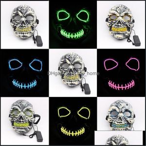Forniture festive Home Garden El Glow Skl Face Glowing in the Dark Horror Mask Regolable Flashing Halloween Party Masches DBC VT0725 DR