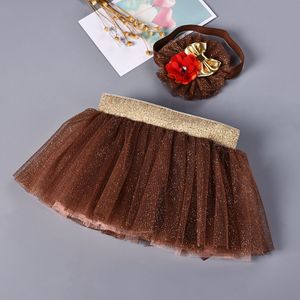 Kids Fashion Unicorn Lace Skirts Wholesale Female Net Gauze Stage Performance Bouffant Skirt + Baby Children Sticky Flower Headdress 2 Sets