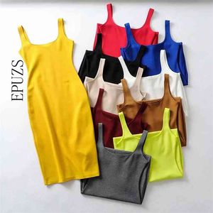 Cantos Cores Sem Mangas Vermelho Bodycon Dress Mulheres Sexy Es Elástico Praia Escritório Casual Verão Midi Coreano Vestidos 210521