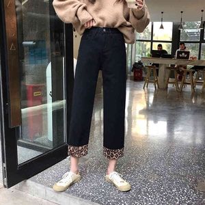 Chłopaki Dżinsy Dla Kobiet Lampart Drukuj Luźne Harem High Paisted Vintage Female Casual Streetwear Dżinsowe Spodnie 210428