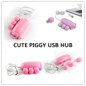 Härlig Pig Style 3 Port USB 2.0 HUBS Kabelförlängning med 3 Piglet Decoration Locks, One Piggy Micro SD-kortläsare TF-adapter för PC, Laptop USB-portar Expansion Adapter