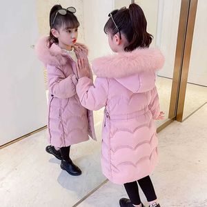 Tjej Vinter Down Cotton Jacke Kids Outdoor Warm Tjock Kläder Parka Barnkläder Faux Fur Coat Hooded Ytterkläder Snowsuit H0910