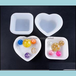 Formen Schmuck Werkzeuge Ausrüstung Herz Quadratische Platte Sile Mold Dish Mod Für Harz Handgemachte Diy Epoxy Mini Perlen Container Drop Lieferung 2021 G