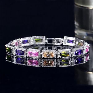 2021 Top Sälj Sparkling Luxury Smycken Bröllopsarmband 18k Vitguld Fill Multi Color 5a Zircon CZ Diamond Princess Gemstones Kvinnor Party Armband Bangle Present