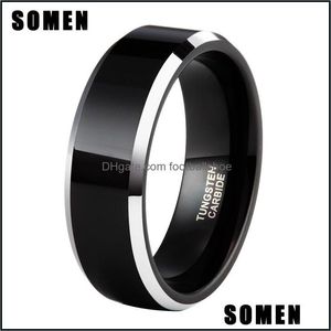 Solitaire Ring Rings Jewelry Somen 6Mm 8Mm Black Tungsten Carbide Polished Flat For Men Wedding Band Engagement Mens Anillo Hombre Y1128 Dro