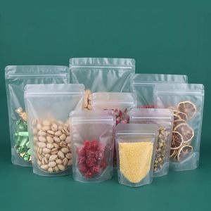 Sacchetti per imballaggio per feste in plastica con superficie trasparente satinata da 400 pezzi Stand Up Pouch Doy pack Imballaggio per alimenti richiudibile opaco