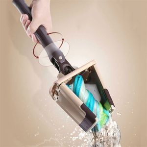 Microfiber Floor Mop with Reusable Handle Cloth Hand Free Wash Flat Manual Extrusion Household Cleaning Tools 210423