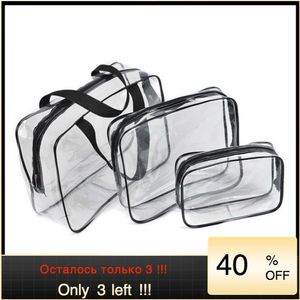 Duffel Bags 2021 Moda 3 Pçs / Lot Mulheres Travel Sets Clear Transparente Heartry Zip Bolsa Plástico PVC Mão De Ombro Makeup