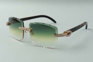 2021 einzigartige Designer-Sonnenbrille 3524023 XL-Diamantschliff-Linse, naturschwarze, strukturierte OX-Hörner-Bügelbrille, Größe: 58-18-140 mm