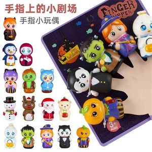 2021 Christmas Halloween Finger Puppets Set Soft Cartoon Rubber Dolls Party Favor Props Baby Kids Children Desktop Toys Xmas Tree DollGift G83F11M