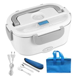 110 V 220 V US Wtyczka EU Elektryczne Ogrzewanie Ogrzewanie Lunch Box Ze Stali Nierdzewnej Całkowicie Ciepełka Pojemnik Home School Meal Safe Heated Bento Set 210709