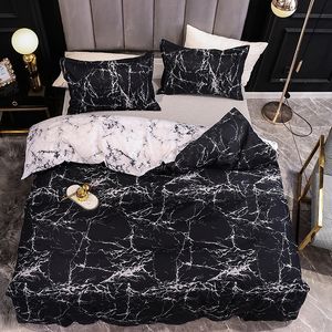 Black and White Color Bed Linens Marble Reactive Printed Duvet Cover Set for Home housse de couette Bedding Set Queen Bedclothes 210319