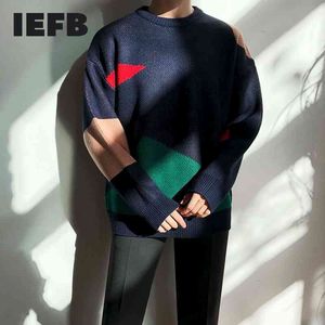 IEFB 남자 가을 겨울 두꺼운 컬러 블록 크루 넥 kint 스웨터 한국어 패션 느슨한 대형 kintwear 남성 9Y4755 210524