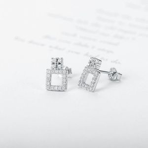 Orecchini in argento sterling di moda coreana S925 Personalità Princess Square Zircon Crystal Crystal Jewelry