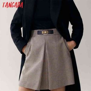Tangada Herbst Winter Frauen Plaid Muster Dicke Röcke Gürtel Dekorieren Reißverschluss Weibliche Minirock 4C51 210721