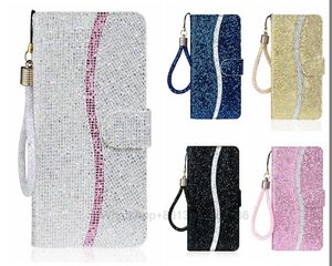 Carteira de couro deluxe glitter para iPhone 13 pro mini 12 11 xs max xr x 8 7 6 mais Samsung M51 S20 Fe BLING Sparkle Lantejoul
