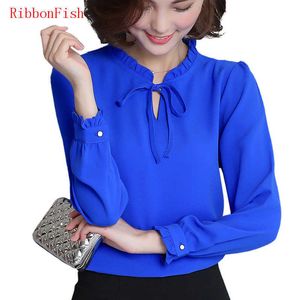 Women Office Work Wear Spring Autumn Style Chiffon Blouses Shirts Lady Long Sleeve Bow Tie Casual Blusas Shirt DF1130 210609