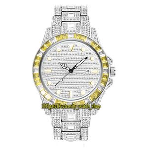 Missfox Eternity V307 Hip Hop Fashion Męskie Zegarki CZ Diamentowe Inlay Dial Kwarcowy Ruch Mężczyźni Watch Iced Out Gold Big Diamonds Wezel Alloy Case Srebrzysta Bransoletka