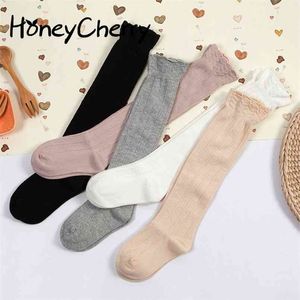 Striped Cute Socks Bow Straight Children Cotton Are High Tube Baby Stockings Knee long socks(have 5 pairs) 210702