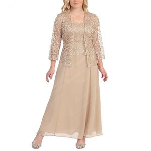 Elegante Champagne Mãe da Noiva Vestidos Com Jaqueta Até o Tornozelo Renda Chiffon Plus Size Vestido de Convidado de Casamento Vestidos de Noite roxo