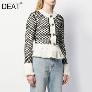 Mode o-nacke callar långärmad jacka för kvinnor mesh splicing cardigan tröja våren och höst gx1203 210421