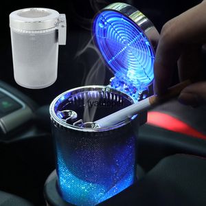 Bil askkopp med LED Light Airtight Lid Multifunktionell Vehicle Cup Holder Air Vent Skräp Kan Inredning