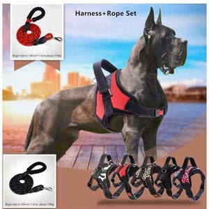 Leading Leashes Dog Pets Harness Leash Set for Large Dogs Ropes Reflective Nylon Heavy Duty Puppy Collar Padded Big Medium Small