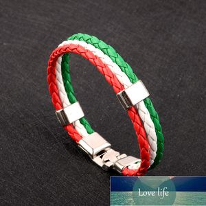 Rostfritt stål Män Kvinnor Spanien Tyskland Frankrike Italien Argentina National Flag Pu Läder Armband Handgjorda Smycken