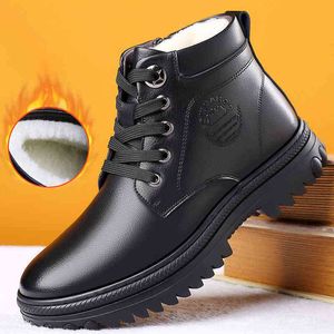 2021 novo inverno mais veludo quente tornozelo neve botas homens plataforma antiderrapante sapatos de algodão de couro impermeável sapatos de alta ganga masculino