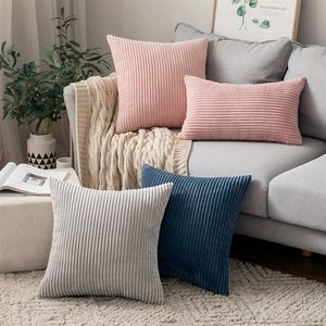 Stor kuddeöverdrag SuperSoft Corduroy Pillow Case Nordic Striped Dekorativ för Bed Soffa Sofa Höst heminredning 220217