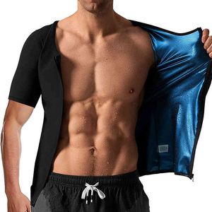 Sauna Waist Trainer for Men Weight Loss Sheath Short Sleeves Tops Sweat Shapewear Shirt Slimming with Zipper Thermal Body Shaper