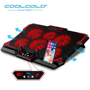 COOLCOLD Gaming Cooler Notebook Cooling Pad 6 Ventole LED rosse/blu silenziose Flusso d'aria potente Supporto portatile regolabile per laptop