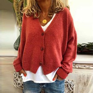 Dorywczo luźny V Neck z długim rękawem dzianiny otwarty sweter jesień moda zima kobieta przycisk Cardigan top plus rozmiar 3xl 210526