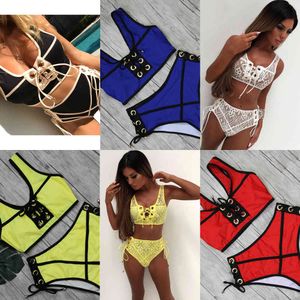 LI-FI 2021 Sexy Bikini Kobiety Swimsuit Push Up High Waist Koronki Swimweear Halter Zestaw Plażowa Kąpiel Kąpiel Swim Wear Maillotx0523