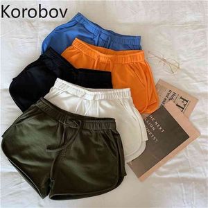 KOBOV Summer Beach Style Mulheres Shorts Coreano Cintura Alta A-Linha Estilo Preppy Basculadores Curtos Lacing Calças Coreanas 210430