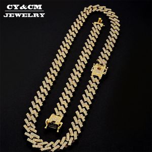 Gold Silver Color Prong Men Choker Hip Hop Iced Out Bling Rhinstone Necklace Miami Cuban Link Chains Necklaces Bracelet Set 15mm X0509