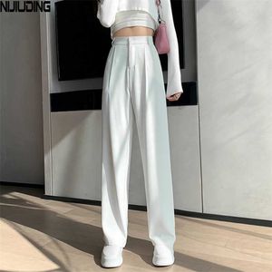 Casual High Waist Loose Wide Ben Byxor För Kvinnor Vår Höst Kvinna Golvlängd Vit Suit Pants Dam Långbyxor 211008