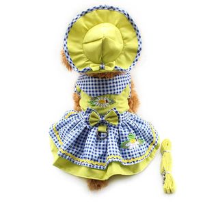 フラワーパターン犬ESプリンセス犬6071055ペット用品（ドレスハットパンティー+ Leash = 1set