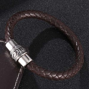 Trendiga män brun läderarmband mode rostfritt stål viking armband med starka magnetiska lås armband smycken gåva armband