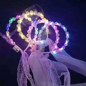 Colorful Three-speed Color-changing LED Lace Luminous Veil Flashing Glow Wedding Headband Hair Band Pearl Band Headdress Rave Toy