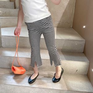 Summer Girls striped elastic Trousers 2-7 years children breathable split casual pants 210615