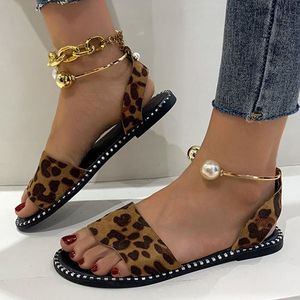 Sandalet Boncuklu Inci Kadın Terlik Ayakkabı Bayanlar Zebra Leopar Flats Flip Flop Casual Düz Slingback