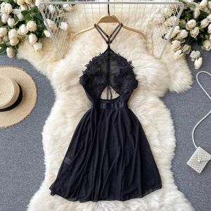 Summer Beach See Through Mesh Embroidered Mini Dress Women Holiday Party Vestidos Female Hollow Out High Waist Dresses 2021 New Y0603