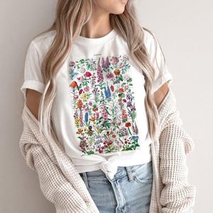 T-Shirt da donna Vintage Wild Flower T Shirt Boho Chic Stampa floreale T-shirt da donna Cute Ladies Top Estetica Cottagecore Abbigliamento