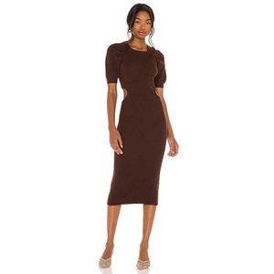 Sommar kvinnor rund nacke bandage klänning Sexig kortärmad Bodycon Bare Waist Brown Celebrity Club Party Mid Calf Dress 210625