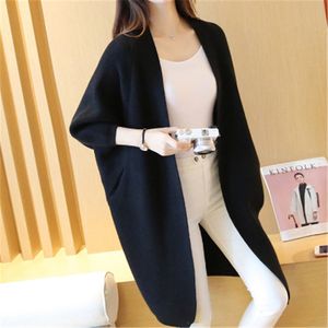 Long Cardigan Women Sweater Autumn Winter Bat Hylsa Kvinnlig stickad tröja Plus Size Jacket Loose Ladies Sweaters Cardigans