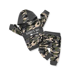 Baby Boy Girl Army Green Tops Long Pants Clothes Set Toddler Hooded Tops Clothing Newborn Baby Boys Clothes Set Autumn 0-24m G1023