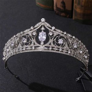 Barock Luxury Geometric Bridal Tiaras Cubic Zirconia Crown Crystal Pageant Diadem Headband Wedding Hair Tillbehör 211020