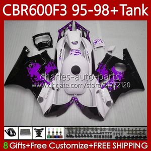 Body Kit For HONDA Bodywork CBR600F3 600CC 600FS 64No.198 CBR 600 600F3 95-98 CBR600 F3 FS CC 97 98 95 96 CBR600FS CBR600-F3 1997 Graffiti purple 1998 1995 1996 Fairing +Tank