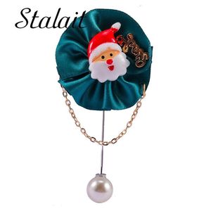 Pins, Brooches Elegant Blue Red Cloth Santa Claus Tree Sock Snowman Christmas Brooch Resin Letter Gold Color Chain For Women Gift Xmas Jewel